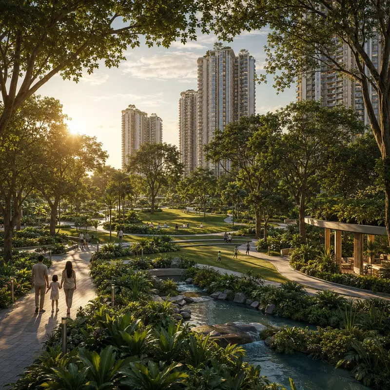 Sumadhura Kannamangala central green spine and themed forest zones